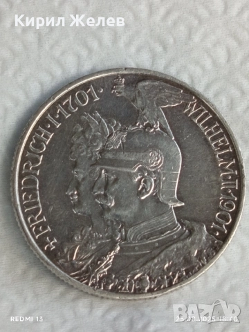 Сребърна монета 2 марки 1901г. Германия тема 200г. ПРУСИЯ уникат за КОЛЕКЦИОНЕРИ 20183, снимка 2 - Нумизматика и бонистика - 51486896