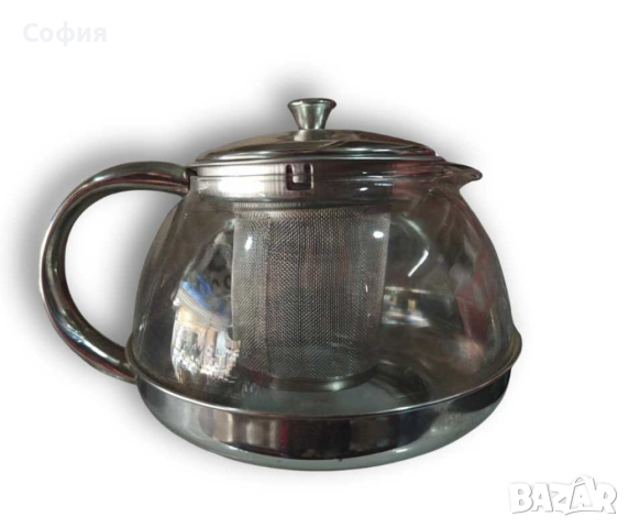 Стъклена кана за чай от неръждаема стомана с цедка за листа, снимка 1 - Аксесоари за кухня - 44898806