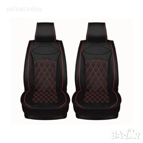 Калъфи за предни седалки, 2бр. протектори от еко кожа, червен кант