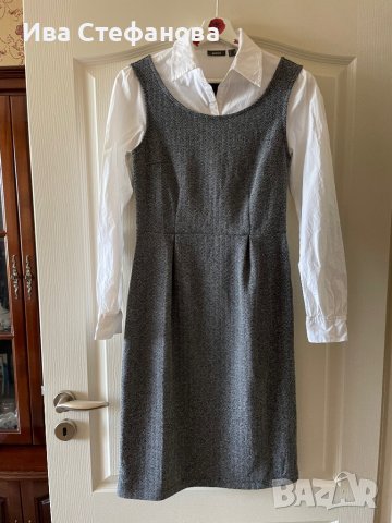 Комбинирана елегантна  рокля MEXX с бяла риза елегантна изчистена колежански училищен стил , снимка 3 - Рокли - 39721243