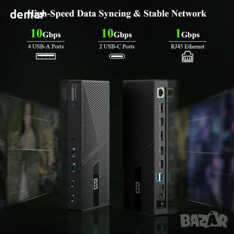 Докинг станция Minthouz DisplayLink за 3x4K/60HZ монитора 160W, 14 в 1, снимка 4 - Кабели и адаптери - 50574046