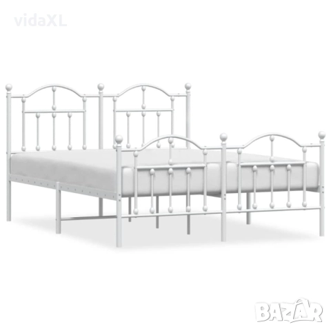 vidaXL Метална рамка за легло с горна и долна табла, бяла, 140x200 см(SKU:353507), снимка 1