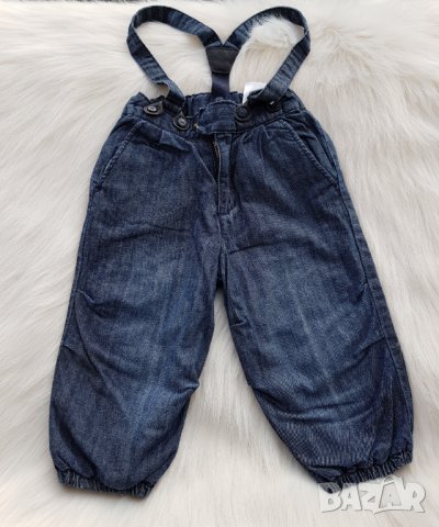 Ватирани дънки с тиранти H&M 6-9 месеца, снимка 2 - Бебешки дънки - 27565370