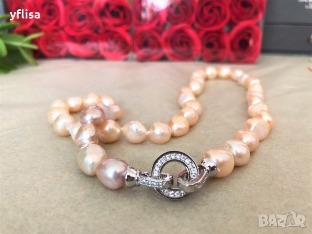 Колие  барокови перли с уникален прасковен цвят, снимка 2 - Подаръци за жени - 28181012