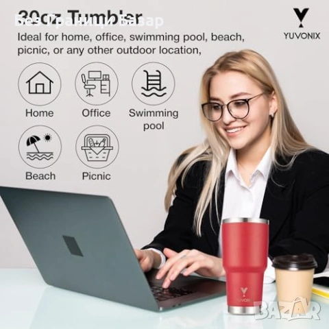 Нова Термочаша 30oz неръждаема с дръжка и сламка, вакуум изолация, снимка 4 - Чаши - 53569376