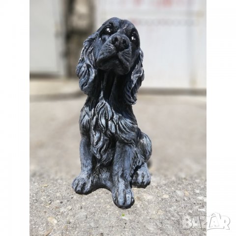 Фигура - статуя от бетон на куче Кокер Шпаньол - патирана в черен и бял цвят, снимка 4 - Градински мебели, декорация  - 32447390