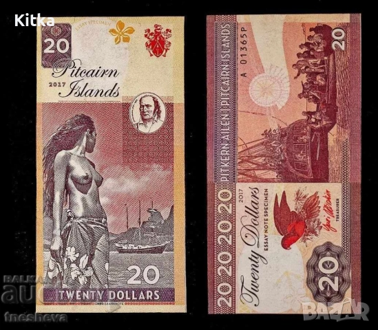 ИЗКЛЮЧИТЕЛНО РЯДКА- 20 Dollar Pitcairn Isladlans-UNC