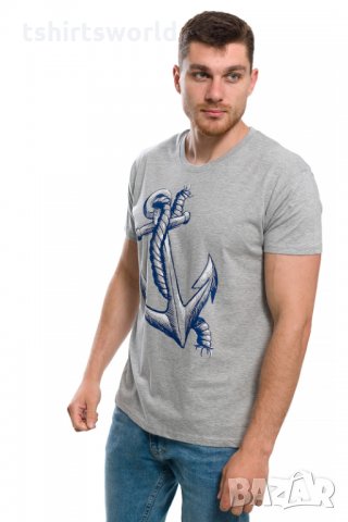 Нова мъжка сива тениска с трансферен печат Голяма котва, морска, снимка 8 - Тениски - 29954045