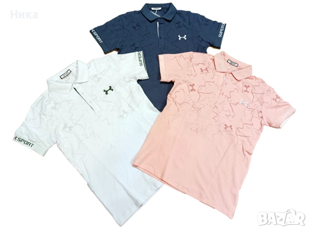 Блуза с яка - тъмно синя, розова и бяла