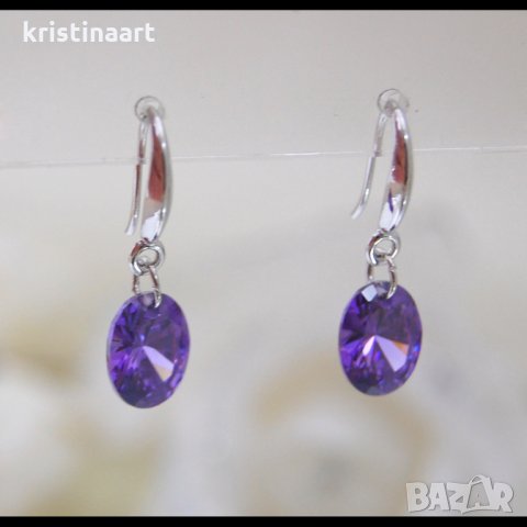 Сребърни обеци *Елипс* с  кристали Swarovski, снимка 7 - Обеци - 32628838