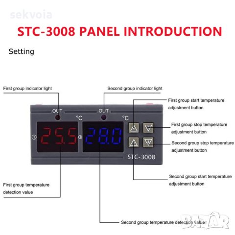 Двоен цифров STC-3008 термостат, термоконтролер DC 24, снимка 5 - Друга електроника - 43249829