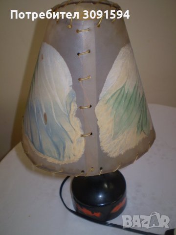 стара керамична лампа със рисуван абажур , снимка 2 - Антикварни и старинни предмети - 39776863