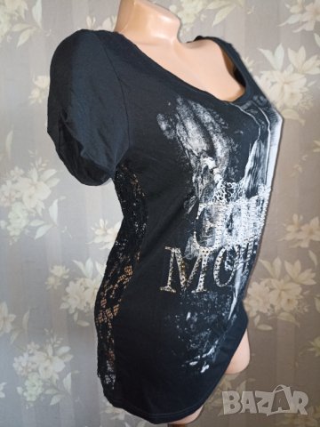 Kapalua M, L - Черна фина тениска  с надписи камъчета и с дантелен гръб , снимка 5 - Корсети, бюстиета, топове - 37434213