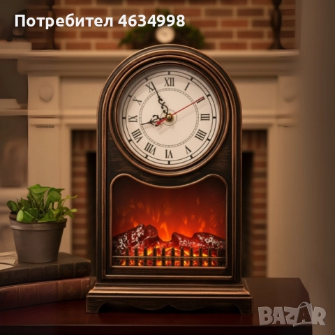 Винтидж настолен часовник с LED камина – уют и стил в едно