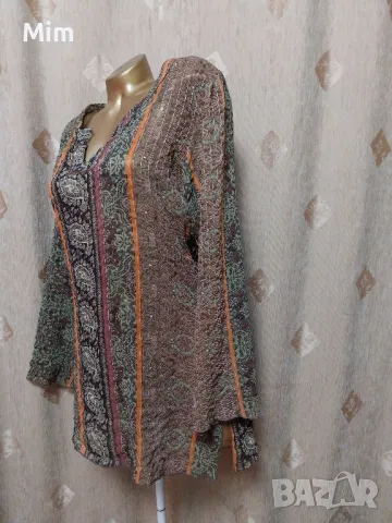 L Ефирна туника в кафяво с дълъг ръкав , снимка 3 - Туники - 49900262