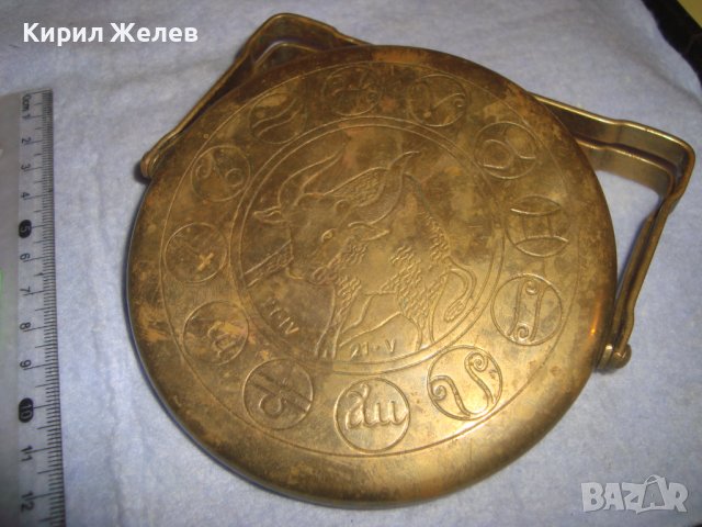 СТАРА АСТРОЛОГИЧНО ОРНАМЕНТИРАНА БРОНЗОВА ДЕКОРАТИВНА ЧИНИЙКА ЗОДИЯ ТЕЛЕЦ МАЙСТОРСКА РАБОТА 32243