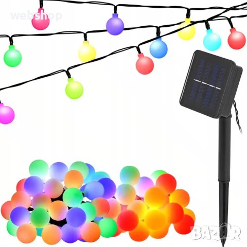 Гирлянд от 50 броя Малки LED Крушки със Соларен панел , 6.7 метра , снимка 2 - Соларни лампи - 43222330
