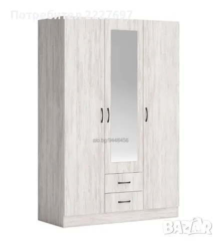 Трикрилен гардероб с две чекмеджета и огледало-Аполо 11, ПДЧ, снимка 1