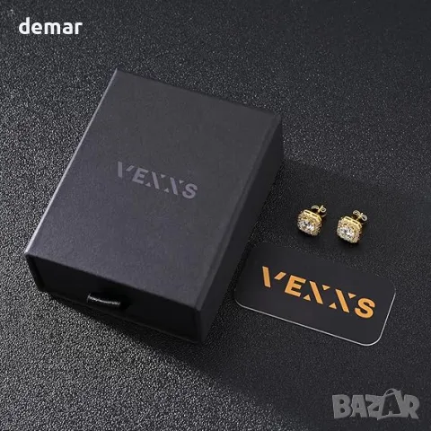 Мъжки обеци VEXXS от стерлингово сребро S925,с покритие от 18К злато,кубичен цирконий Micro Pave 5А, снимка 5 - Обеци - 49326453