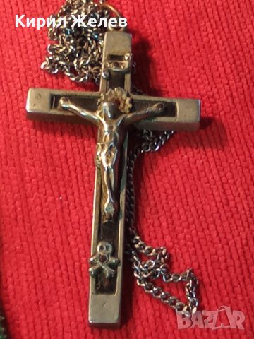МНОГО СТАР ЙЕРУСАЛИМСКИ КРЪСТ НАГРЪДНО РАЗПЯТИЕ ПОСРЕБРЕНО РЯДКО със СТОМАНЕНА ВЕРИЖКА 21128 , снимка 5 - Антикварни и старинни предмети - 32689668