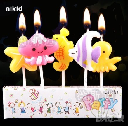 5 бр свещи свещ морско дъно океан риба за торта Рожден ден детско парти топери топер