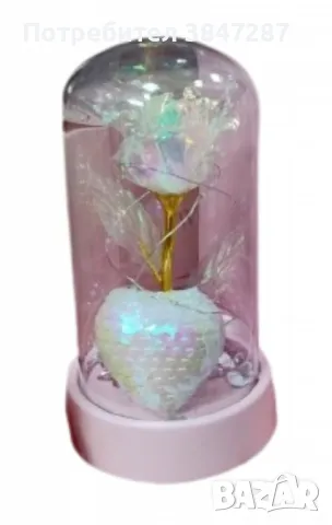 ⚘⚘Вълшебна роза под стъклен купол с пайетено сърце и LED светлини⚘⚘ , снимка 3 - Други - 48907316