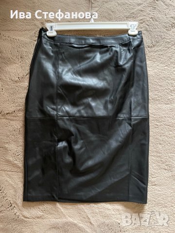 Нова елегантна кожена черна  пола под коляното миди midi дължина размер XL ХЛ, снимка 4 - Поли - 43296049