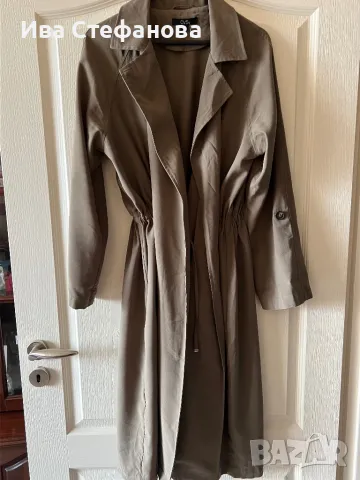  Нов вискоза тъмно зелен елегантен шлифер тип рокля набран в талията , снимка 3 - Палта, манта - 49155901