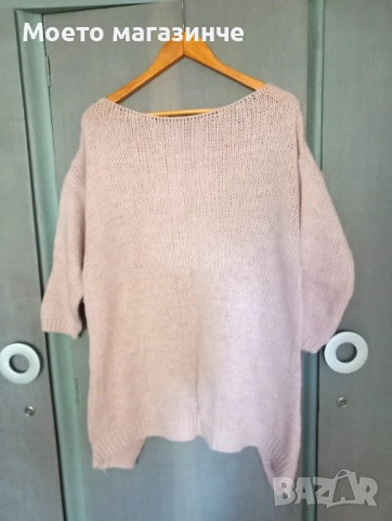 Италиански дълъг пуловер в цвят пудра – мек и топъл, размер L–XL, снимка 3 - Блузи с дълъг ръкав и пуловери - 52087474
