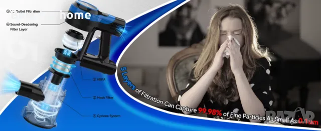 TASVAC V50 Безжична мощна прахосмукачка 200W, снимка 10 - Прахосмукачки - 49972891