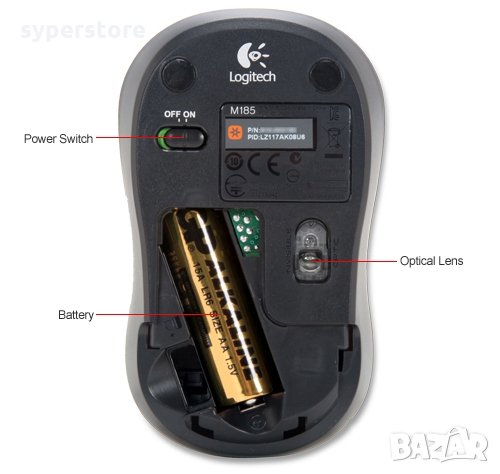 Мишка Безжична Logitech M185 Swift Grey Mini 1000dpi Сива Wireless Optical Mouse, снимка 7 - Клавиатури и мишки - 11412991