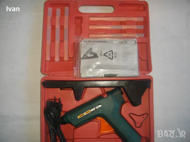 НОВ MEISTER ОРИГИНАЛЕН НЕМСКИ ПИСТОЛЕТ ТОПЛО ЗАЛЕПЯНЕ ЛЕПЕНЕ ФИКСИРАНЕ ПРЪЧКИ СИЛИКОН ПЪЛЕН КОМПЛЕКТ, снимка 5 - Други инструменти - 49048122