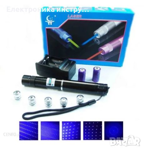 Мощен син акумулаторен лазер пойнтер 2000mW палещ клечка кибрит горящ, снимка 2 - Друга електроника - 43157141