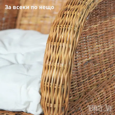 Диван с възглавница, светлокафяв, естествен ратан и лен, снимка 5 - Дивани и мека мебел - 48050905