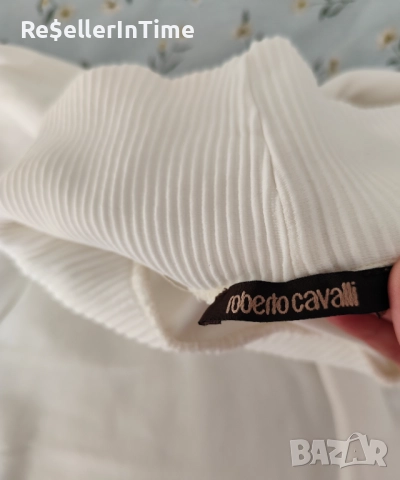 Рокля/туника Roberto Cavalli в бяло, фино плетиво , снимка 3 - Блузи с дълъг ръкав и пуловери - 51499807
