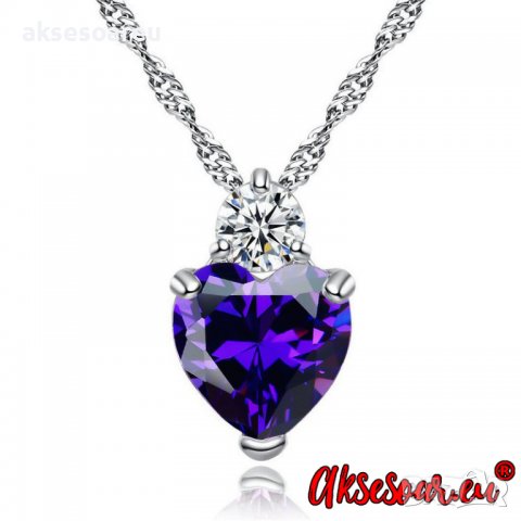    Очарователно сребърно колие с висулка сърце от цирконий, бижута, любов, антики, огърлица посребре, снимка 9 - Бижутерийни комплекти - 38358269