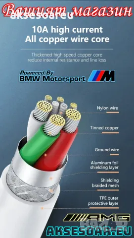 Супер Бърз 2 м. заряден кабел 120 W 10 A USB Type C бързо зареждане зарядно за Xiaomi Samsung Huawei, снимка 13 - Резервни части за телефони - 48049795