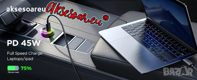 Супер бързо PD зарядно за зареждане на телефон в запалката на кола изцяло метално Dual USB с голяма , снимка 3 - Зарядни за кола - 47376220