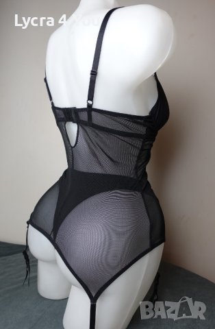 Petite Fleur 75В/C луксозен черен корсет с пришити/вградени жартиери, снимка 4 - Бельо - 43291706