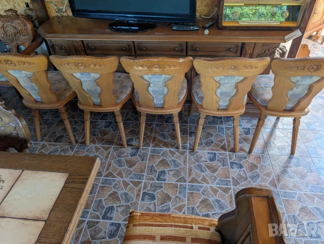 ✨Комплект от 5 масивни дървени столове (дърворезба)✨, снимка 9 - Столове - 50596043