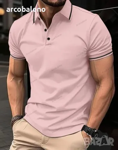 Мъжка модна спортна поло блуза с копчета и оребрена яка с ревери, 8цвята , снимка 2 - Блузи - 50182336