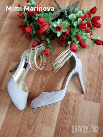 Сиви велурени обувки на ток сандалки, снимка 3 - Дамски обувки на ток - 26975639
