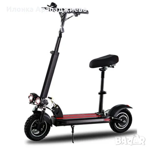 Супер бързият електрически  сгъваем скутер в черно с червено, снимка 1