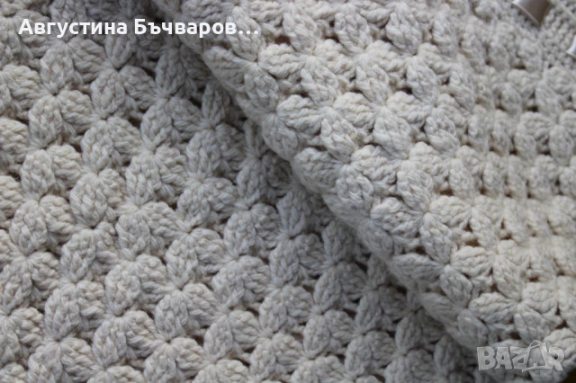 Ръчно плетена вълнена пелена за новородено (90х90), снимка 5 - Други - 51341324