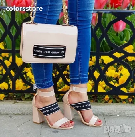 Сандали на ток - бежов лак - 4747