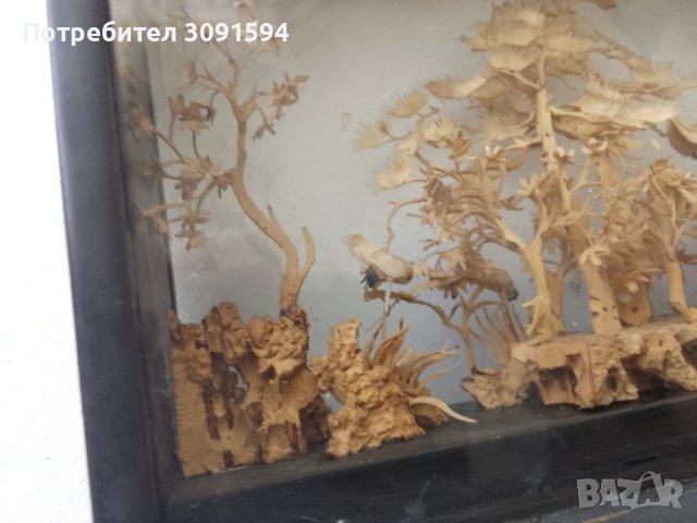  ВИНТИДЖ КИТАЙСКА РЪЧНО РЕЗБОВАНА КОРКОВА ДИОРАМА  ПРОИЗВЕДЕНАВЪВ ФУДЖИАН КИТАЙ   Размер  18см/13см,, снимка 7 - Антикварни и старинни предмети - 43172107