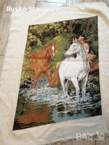 Гоблен,, Коне в реката,, /ariadna/, снимка 2 - Гоблени - 39873754