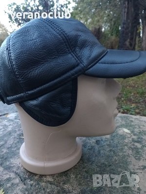 Черна зимна шапка Естествена кожа с регулация 60см