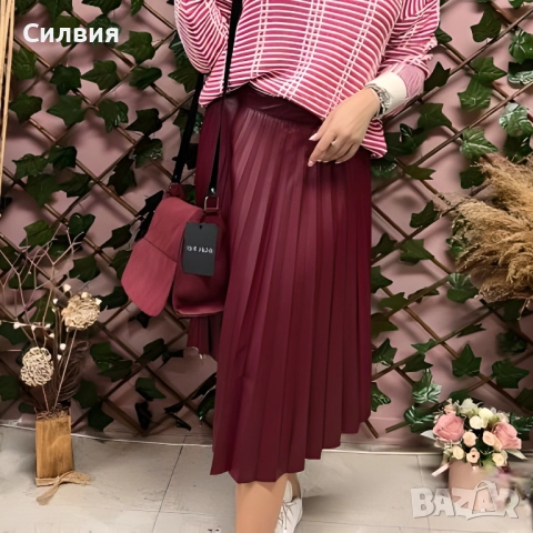 Нова червена кожена плисирана пола с етикет солей "Bebe Plus" М размер, снимка 7 - Поли - 52409865