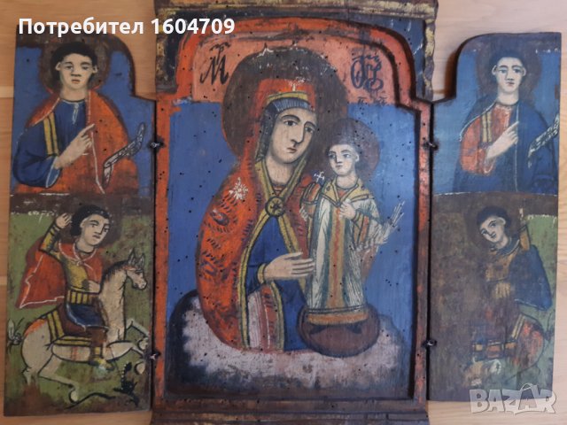 Стара Българска  Домашна Икона Триптих, снимка 10 - Икони - 35681319